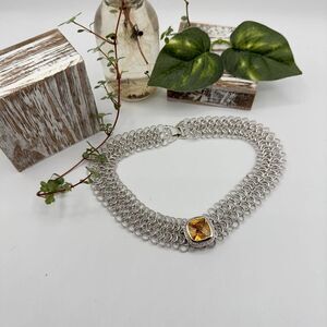 Vintage Citrine Topaz CZ Silver Choker Statement Necklace